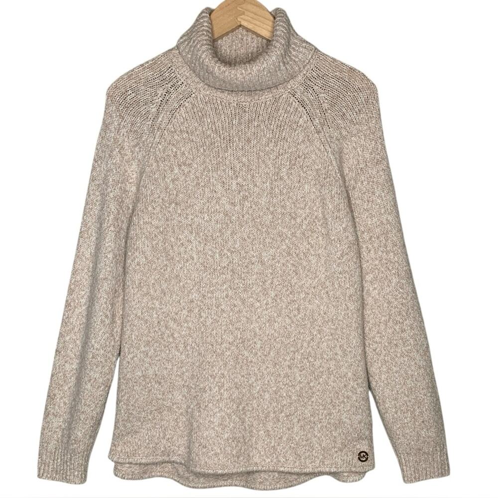 Michael Kors Alpaca Blend Turtleneck Sweater XL Heather Beige MK Logo